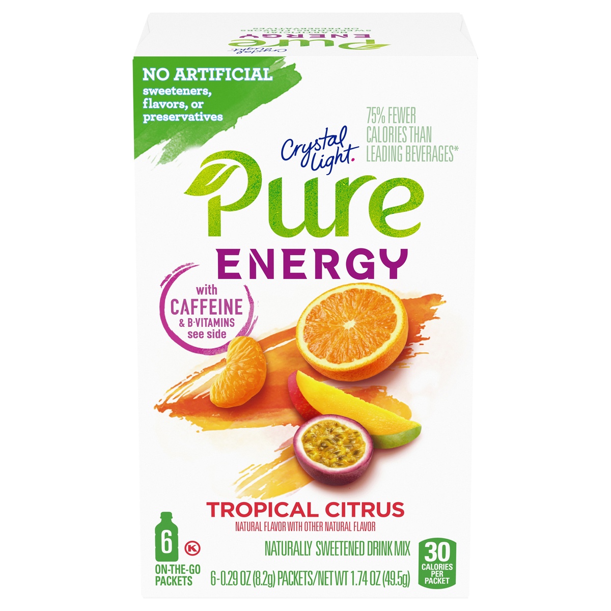 slide 11 of 11, Crystal Light Pure Energy Tropical Citrus Naturally Flavored Powdered Drink Mix with Caffeine & No Artificial Sweeteners On-the-Go, 6 ct