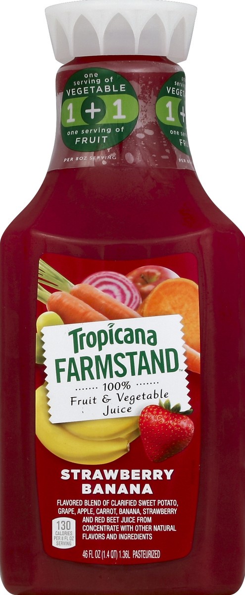 slide 4 of 4, Tropicana Farmstand Strawberry Banana Fruit & Vegetable Juice - 46 fl oz, 46 fl oz