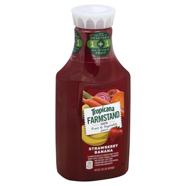 slide 1 of 4, Tropicana Farmstand Strawberry Banana Fruit & Vegetable Juice - 46 fl oz, 46 fl oz