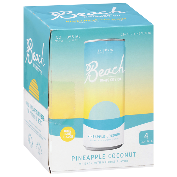 slide 1 of 1, Beach Whiskey Co, Pineapple Coconut Whiskey, 4pk, 355 ml