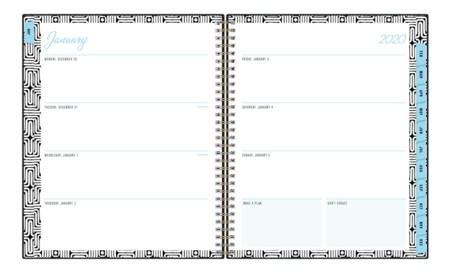 slide 4 of 4, Blue Sky Trina Turk Weekly/Monthly Planner, 7'' X 9'', Amazing Maze/Black Basket Weave, January To December 2020, 117500, 1 ct