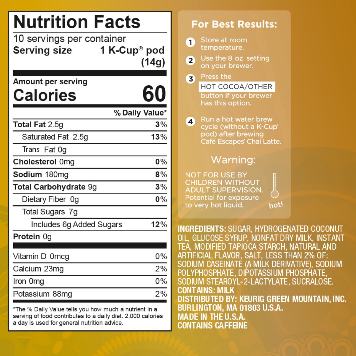 slide 13 of 17, Café Escapes Chai Latte Keurig Single-Serve K-Cup Pods, 10 Count, 10 ct