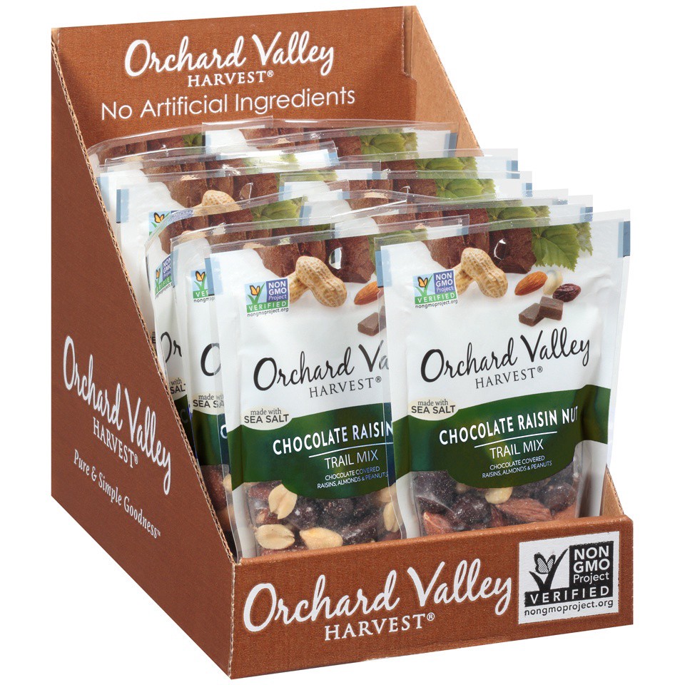 slide 2 of 8, Orchard Valley Raisin Chocolate Nut Trail Mix, 2 oz