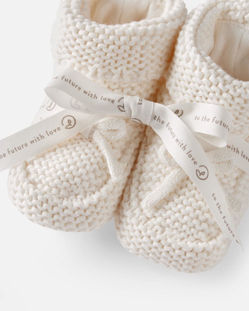 slide 2 of 3, Littleplanet Baby Organic Cotton Crochet Booties in Cream Sweet Cream 3-12, 1 ct