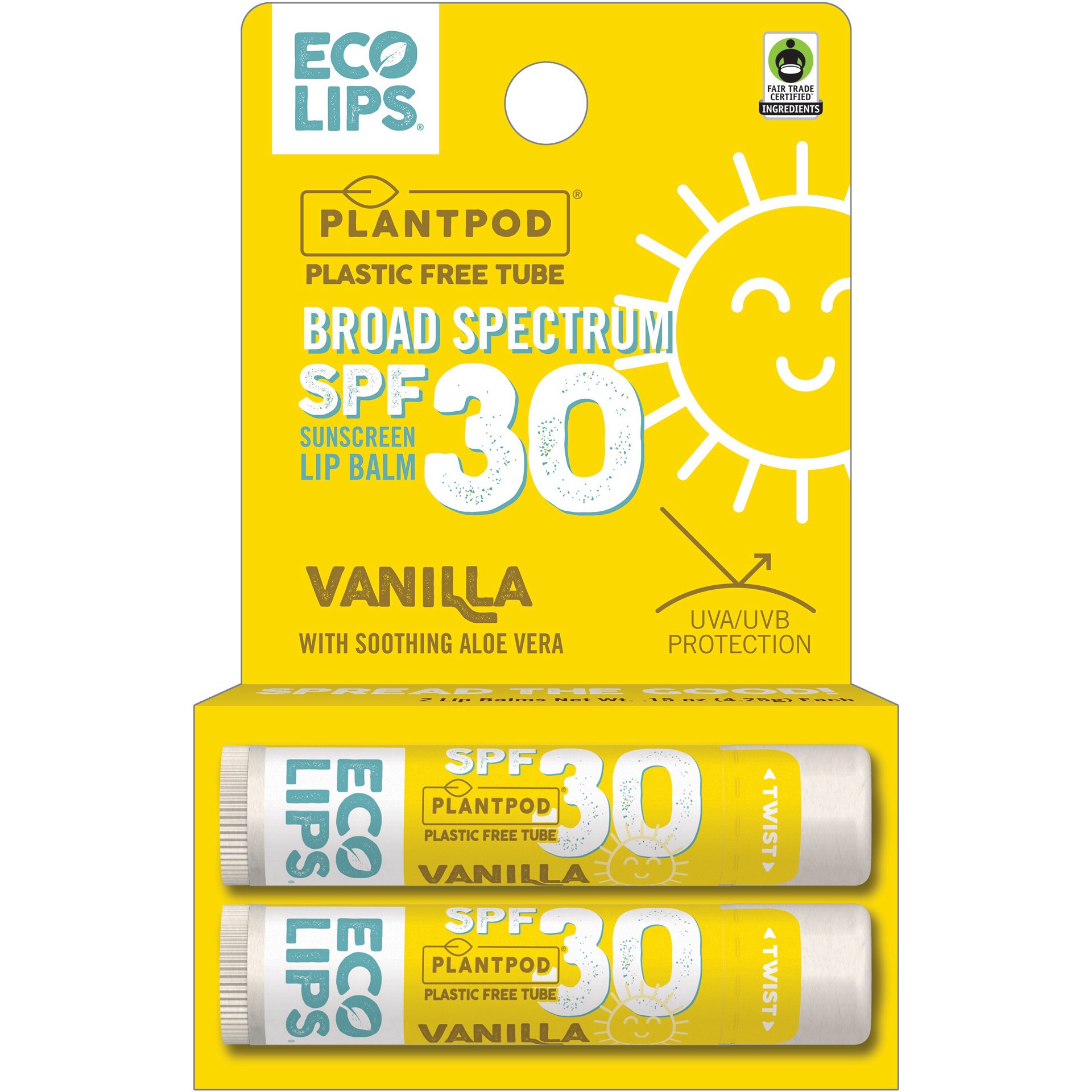 slide 1 of 1, Eco Lips Broad Spectrum SPF 30 Vanilla Vanilla Lip Balm 2 ea, 1 ct