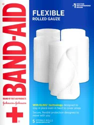 Johnson & Johnson Band-Aid Brand of First Aid Products Flexible Rolled Gauze, 4 Inches by 2.1 Yards, Value Pack, 5 Count