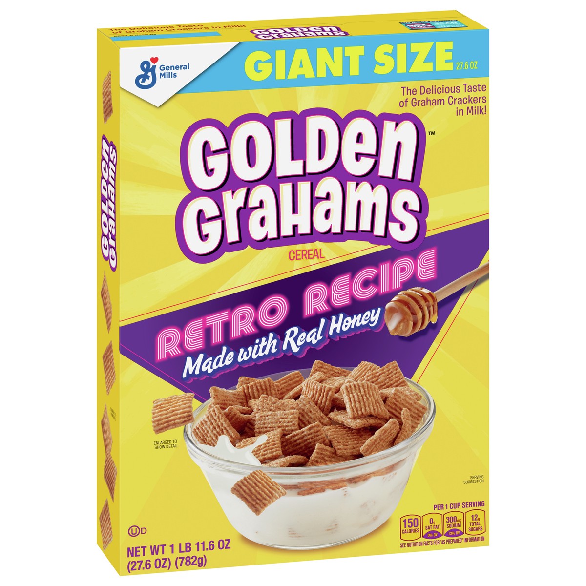 slide 7 of 9, Golden Grahams Breakfast Cereal, Graham Cracker Taste, Made with Whole Grain, Giant Size, 27.6 oz, 27.60 oz