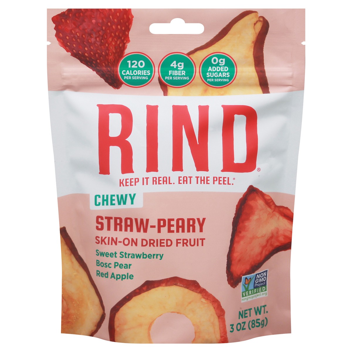 slide 1 of 8, RIND Strawpeary Blend Dried Fruit, 3 oz