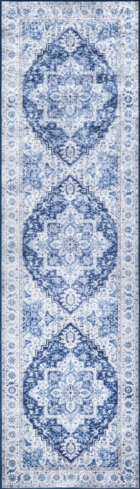 slide 1 of 1, Momeni Karachi Accent Rug Runner- Blue, 2 ft3 in x 8 ft0 in