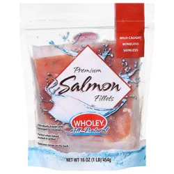 Wholey Wild Caught Boneless Skinless Premium Salmon Fillets 16 oz