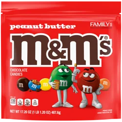 M&M's Peanut Butter Milk Chocolate Candy, Family Size, 17.2 oz Bag