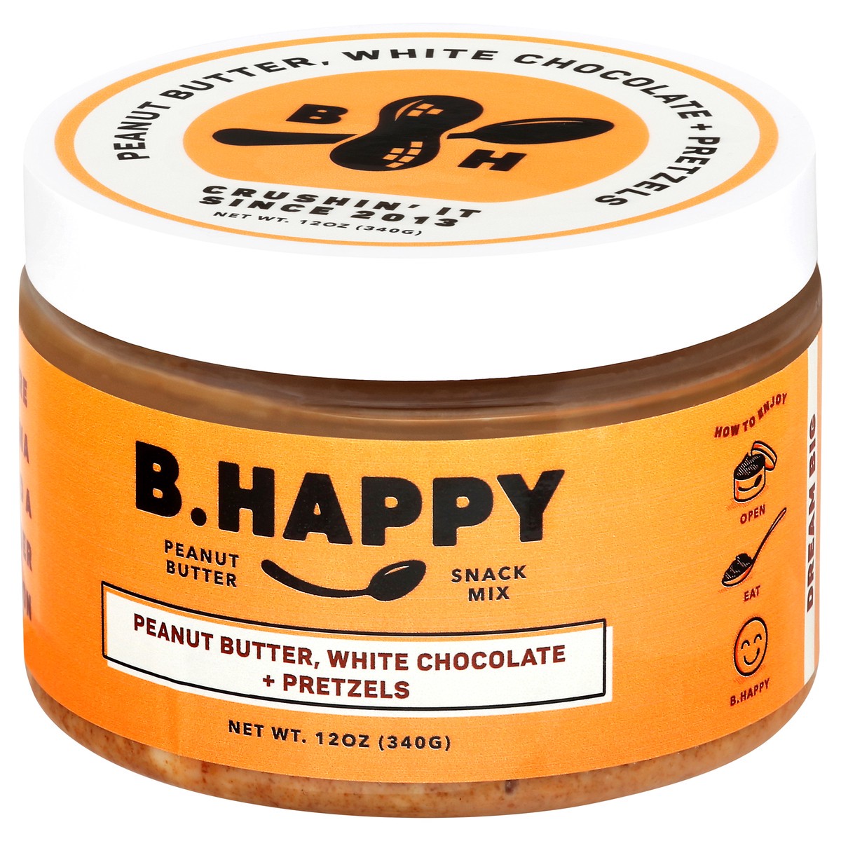 slide 3 of 9, B. Happy Peanut Butter, Dream Big White Chocolate Pretzel Mix, 12 oz
