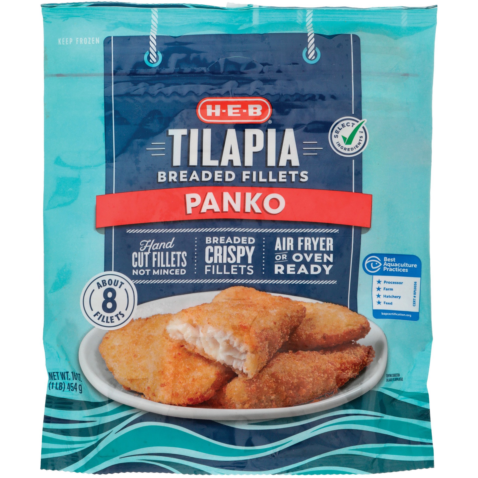 slide 1 of 1, H-E-B Frozen Panko Breaded Tilapia Fillets, 16 oz