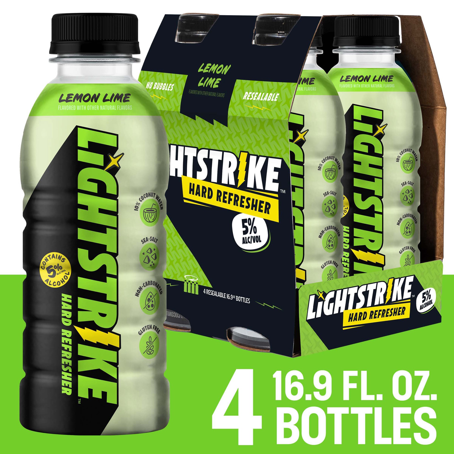 slide 1 of 4, Lightstrike Lemon Lime Hard Refresher - 4 Pack, 16.9 fl oz Bottles, 4 ct, 16.9 fl oz