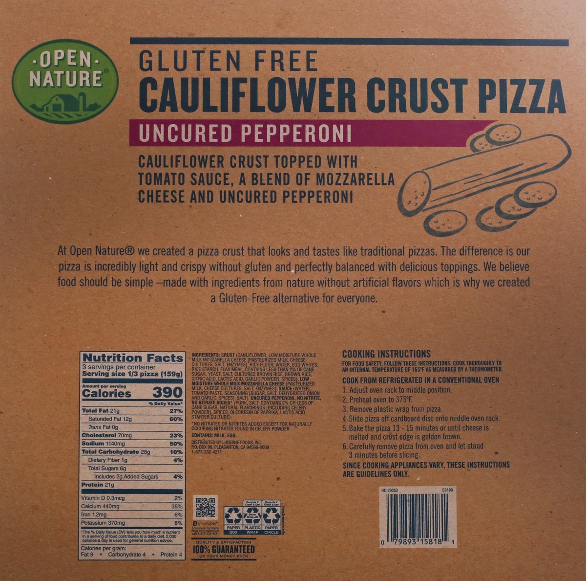 slide 11 of 13, Open Nature Cauliflower Crust Pepperoni Pizza - 16.8 OZ, 16.8 oz