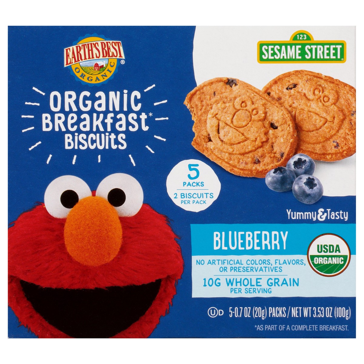 slide 1 of 8, Earth's Best Organic Blueberry Breakfast Biscuits Baby & Toddler Snacks Sesame Street - 5 ct, 5 ct