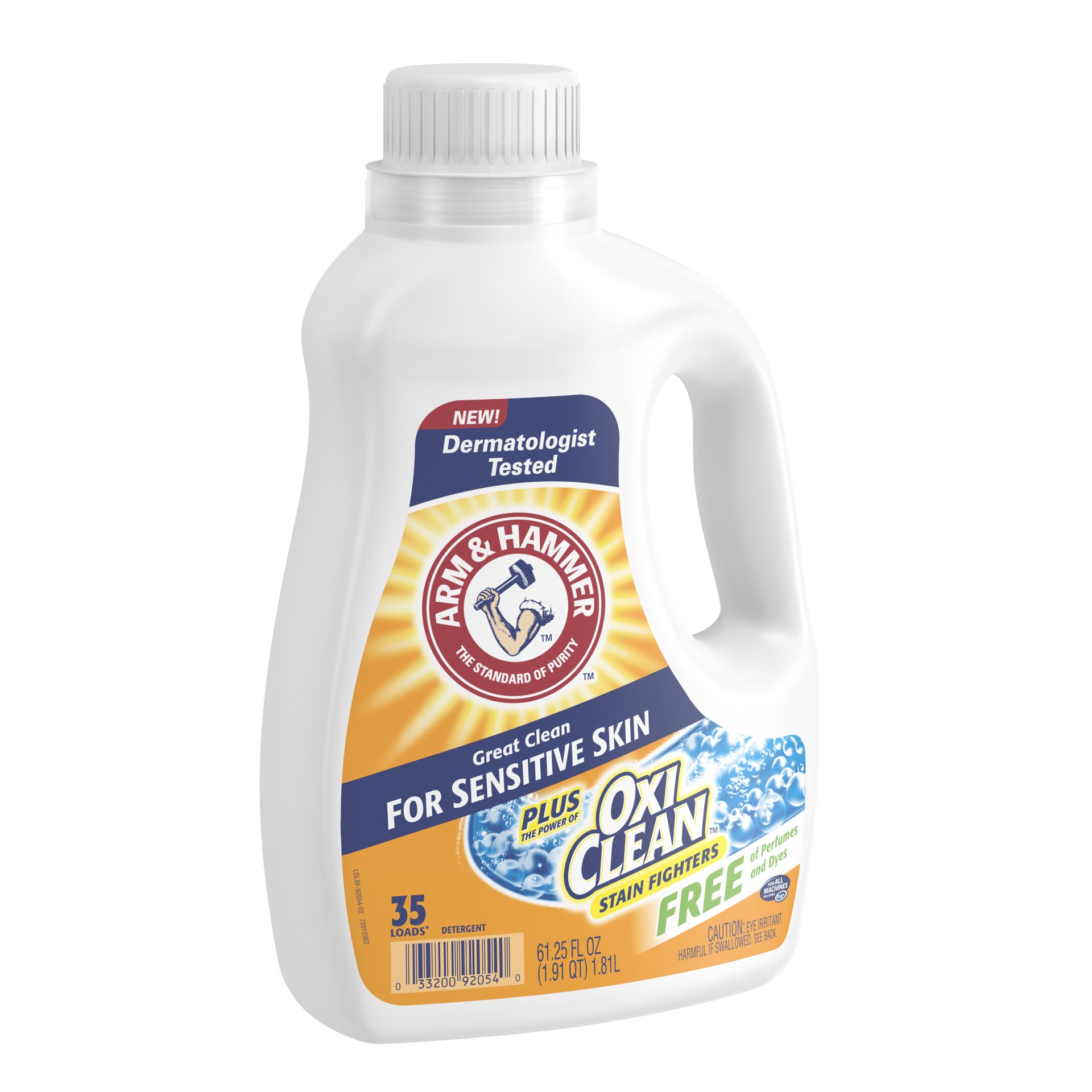 slide 2 of 5, Arm & Hammer Plus OxiClean Free & Clear Sensitive Skin, 35 Loads Liquid Laundry Detergent, 61.25 Fl oz, 61.25 fl oz