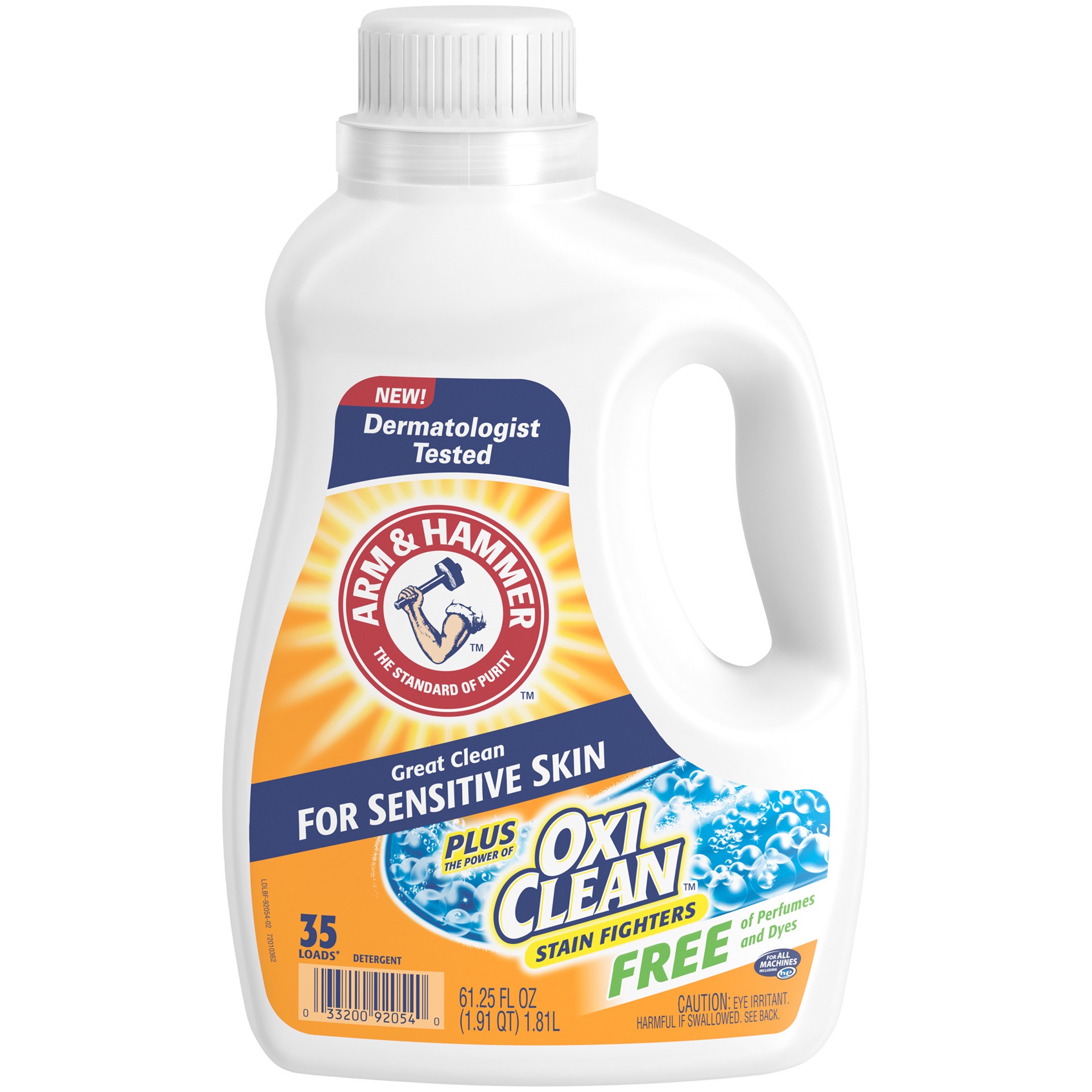 slide 1 of 5, Arm & Hammer Plus OxiClean Free & Clear Sensitive Skin, 35 Loads Liquid Laundry Detergent, 61.25 Fl oz, 61.25 fl oz