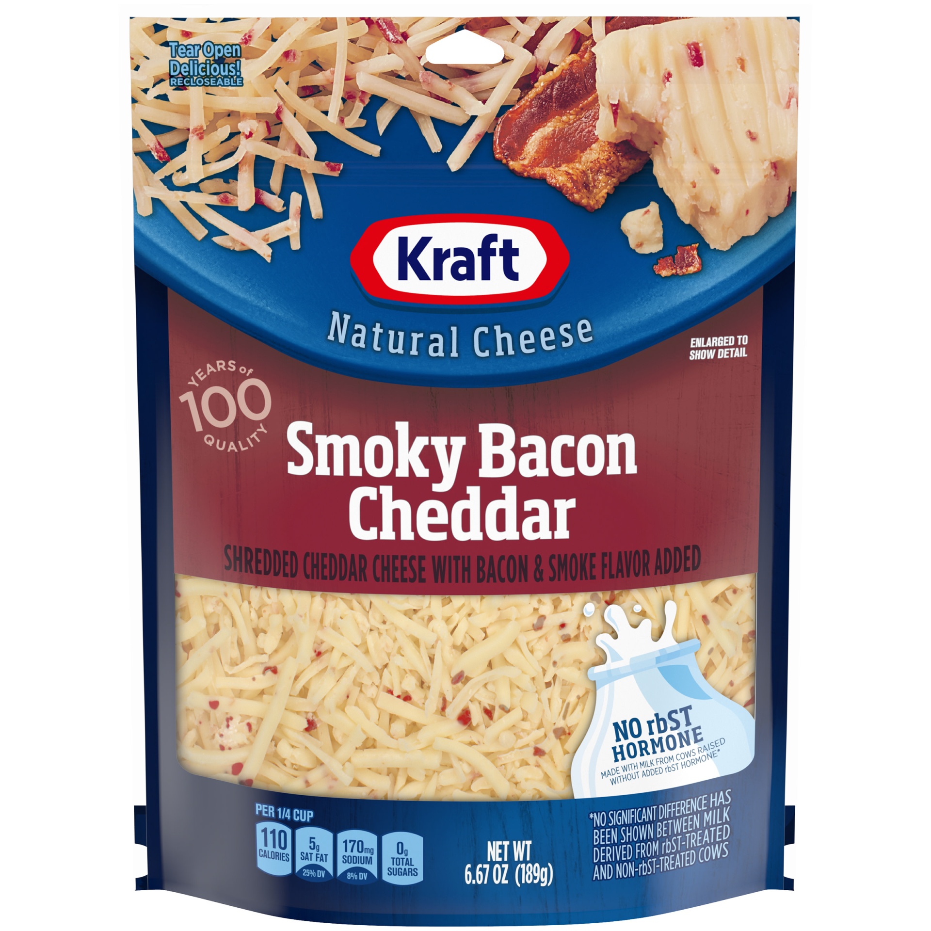 slide 1 of 2, Kraft Smoky Bacon Cheddar Shredded Cheese with Bacon & Smoke Flavor Added, 6.67 oz