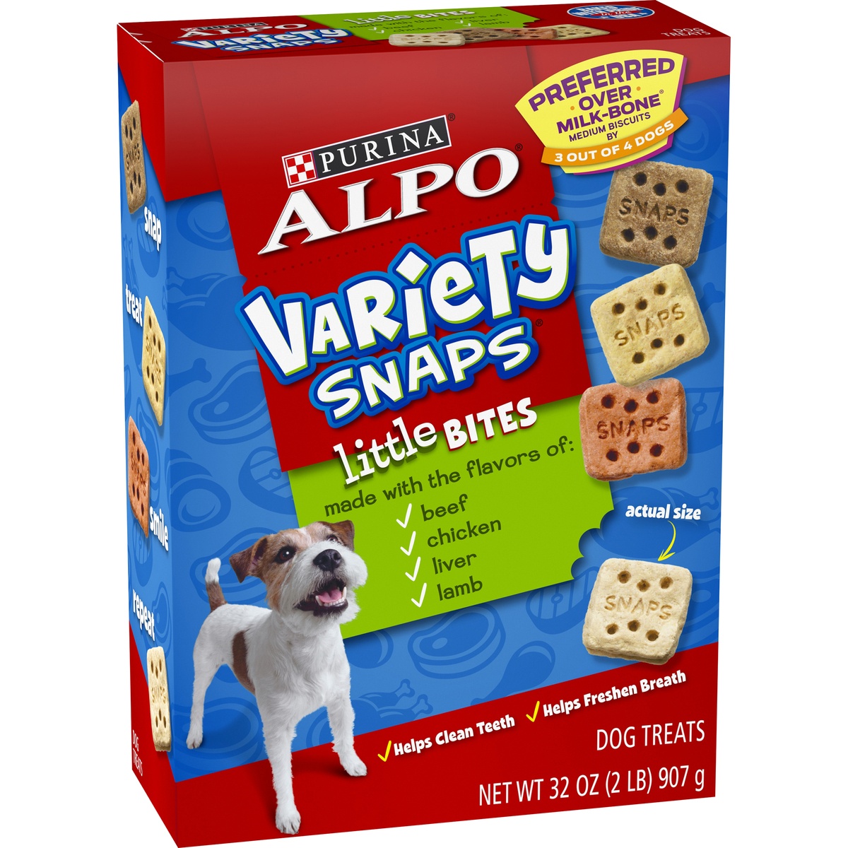 slide 2 of 11, Purina ALPO Variety Snaps Little Bites Dog Treats with Beef, Chicken, Liver & Lamb Flavors, 32 oz