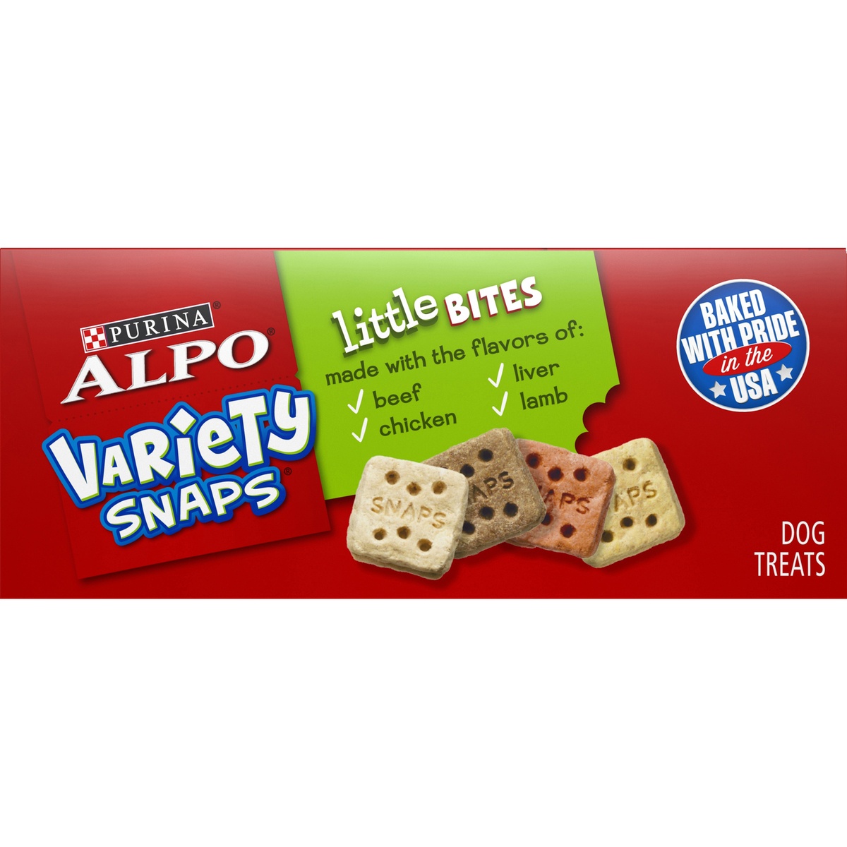 slide 6 of 11, Purina ALPO Variety Snaps Little Bites Dog Treats with Beef, Chicken, Liver & Lamb Flavors, 32 oz