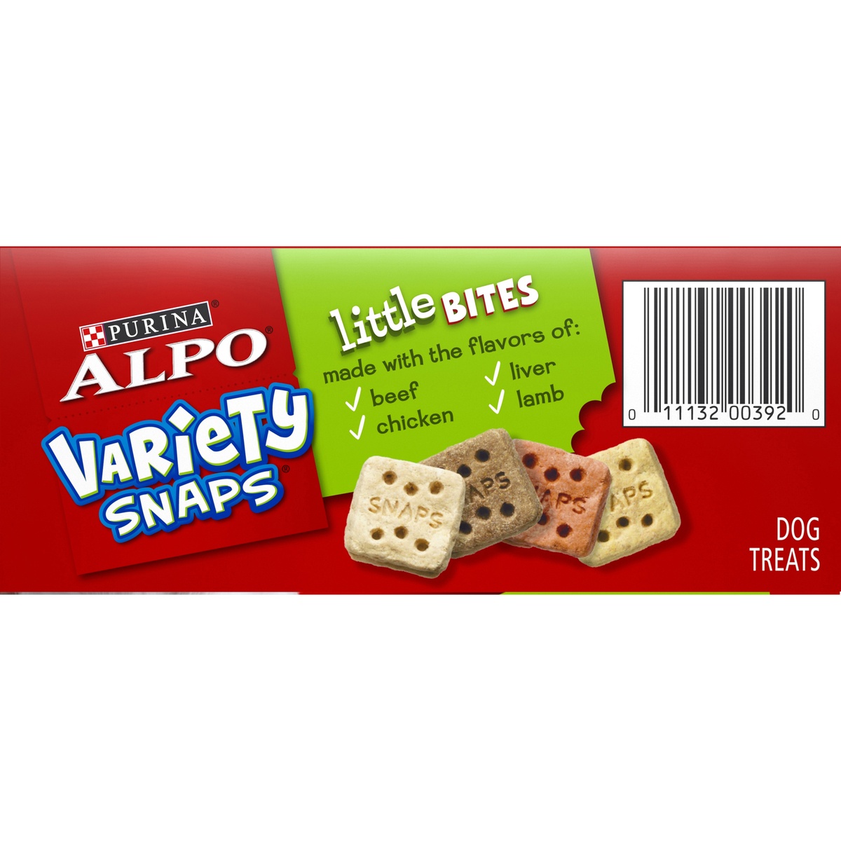 slide 8 of 11, Purina ALPO Variety Snaps Little Bites Dog Treats with Beef, Chicken, Liver & Lamb Flavors, 32 oz