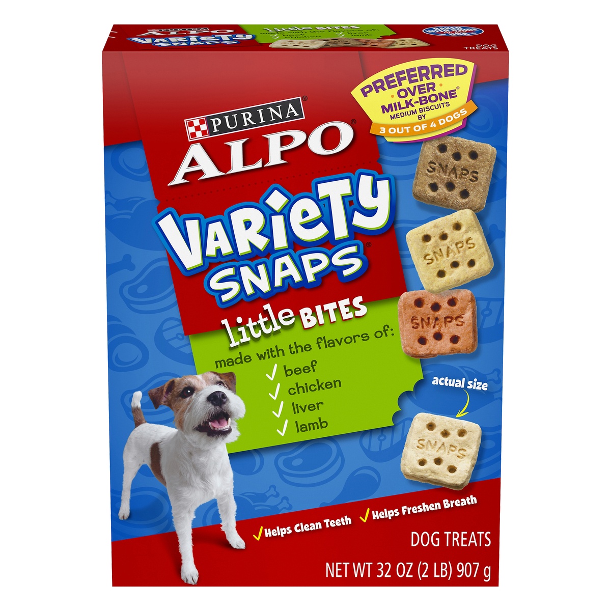slide 11 of 11, Purina ALPO Variety Snaps Little Bites Dog Treats with Beef, Chicken, Liver & Lamb Flavors, 32 oz