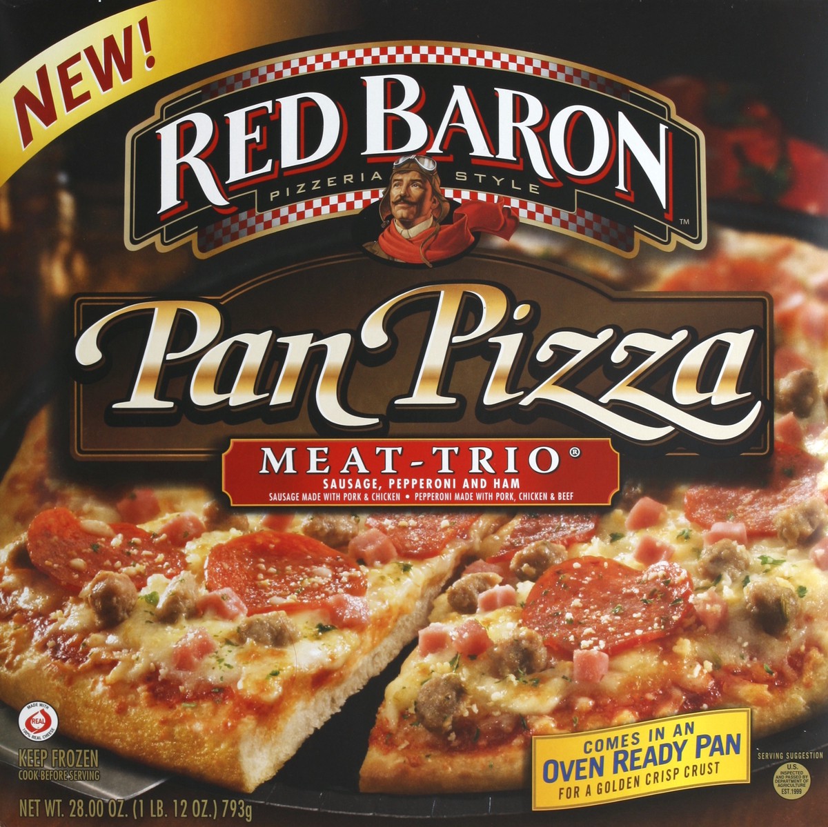 slide 3 of 4, Red Baron Meattrio Pan Pizza, 28 oz