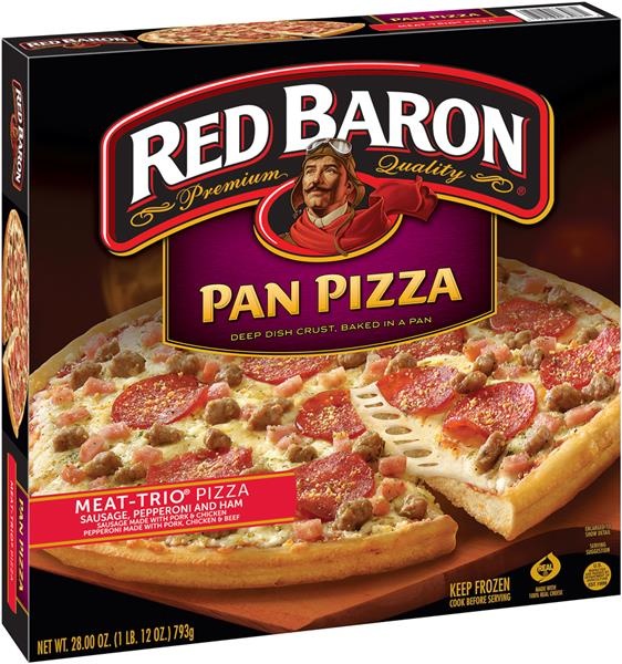 slide 1 of 4, Red Baron Meattrio Pan Pizza, 28 oz