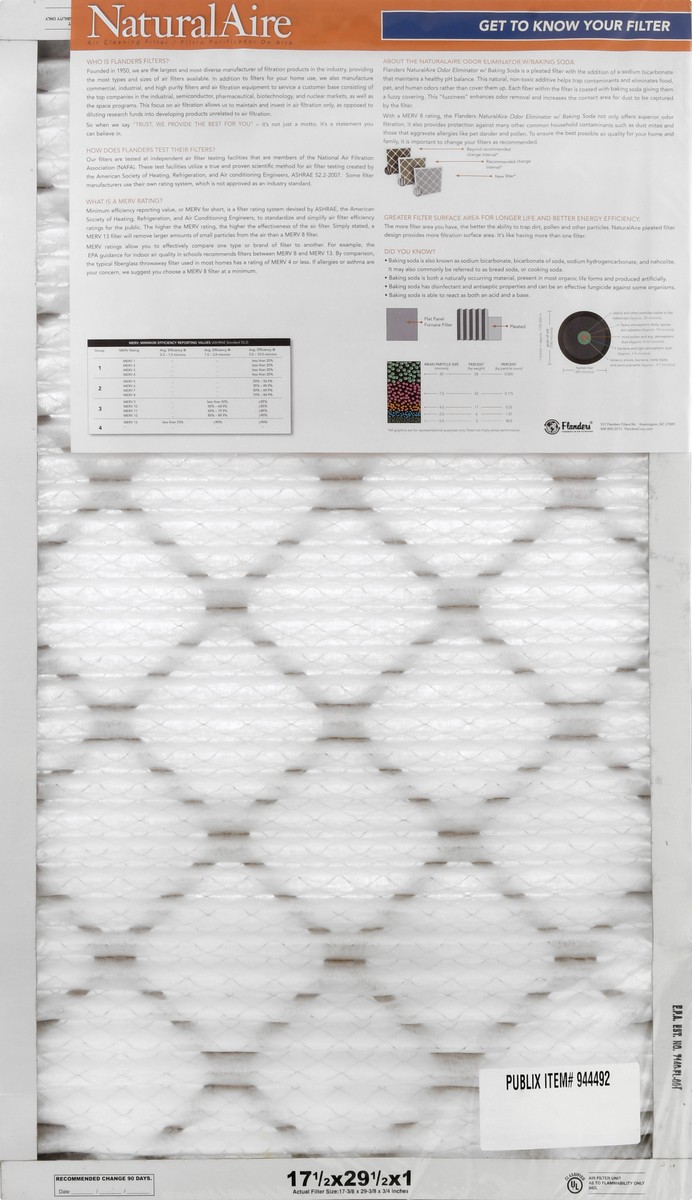 slide 8 of 9, Natural Aire 17-1/2 x 29-1/2 x 1 Odor Eliminator with Baking Soda Air Cleaning Filter 1 ea, 1 ct