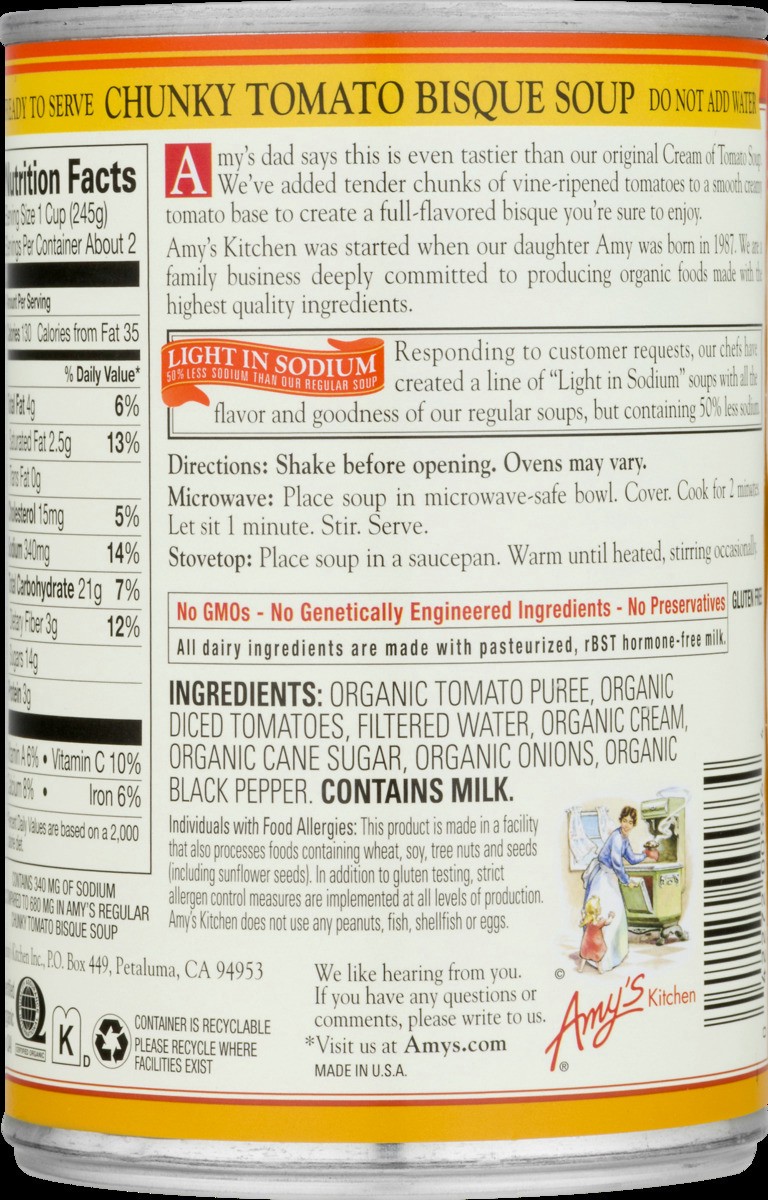 slide 3 of 8, Amy's Amy''s Organic Chunky Tomato Bisque, LIS, 14.5 oz