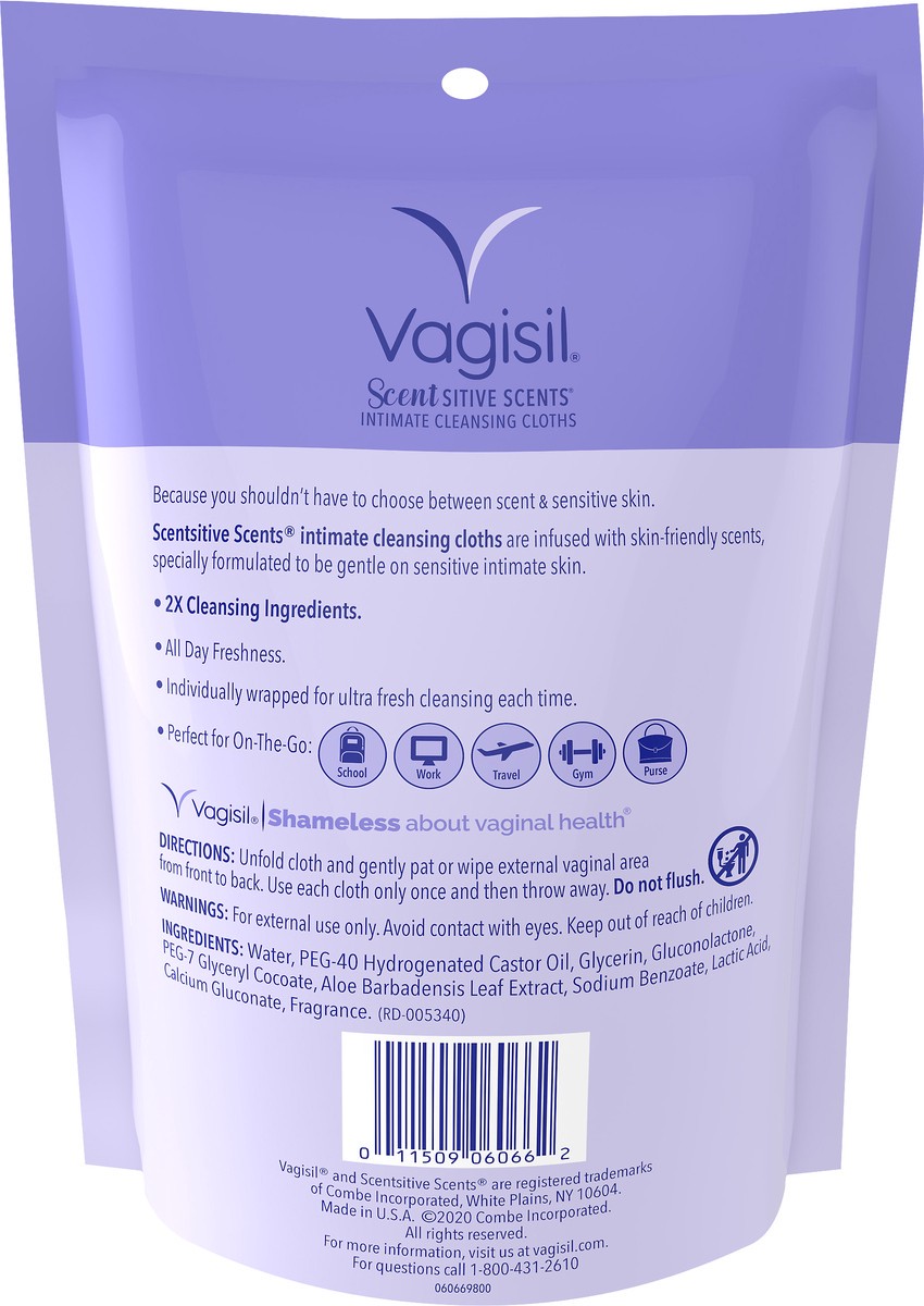 slide 2 of 3, Vagisil Scentsitive Scents Spring Lilac Intimate Cleansing Clothes 16 ea, 16 ct