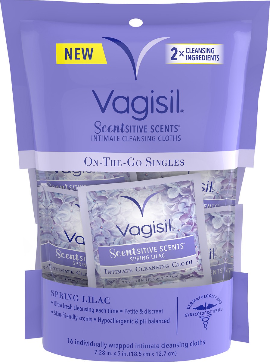 slide 3 of 3, Vagisil Scentsitive Scents Spring Lilac Intimate Cleansing Clothes 16 ea, 16 ct