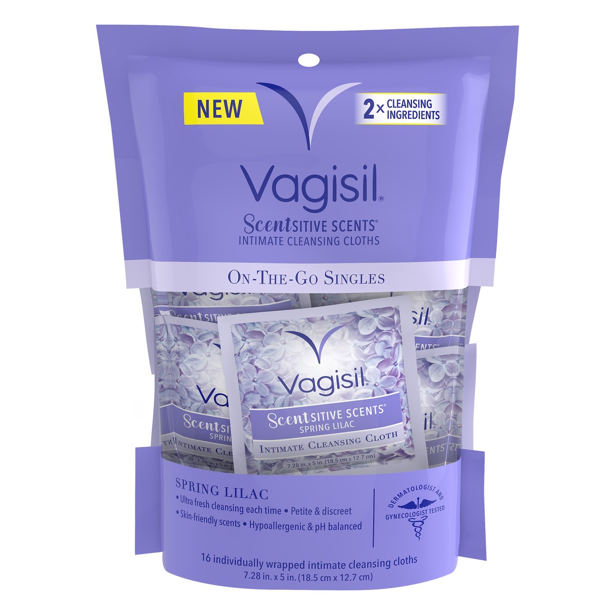 slide 1 of 3, Vagisil Scentsitive Scents Spring Lilac Intimate Cleansing Clothes 16 ea, 16 ct