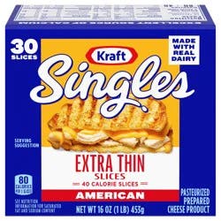 Kraft Singles Extra Thin American Cheese Slices, 30 ct Pack