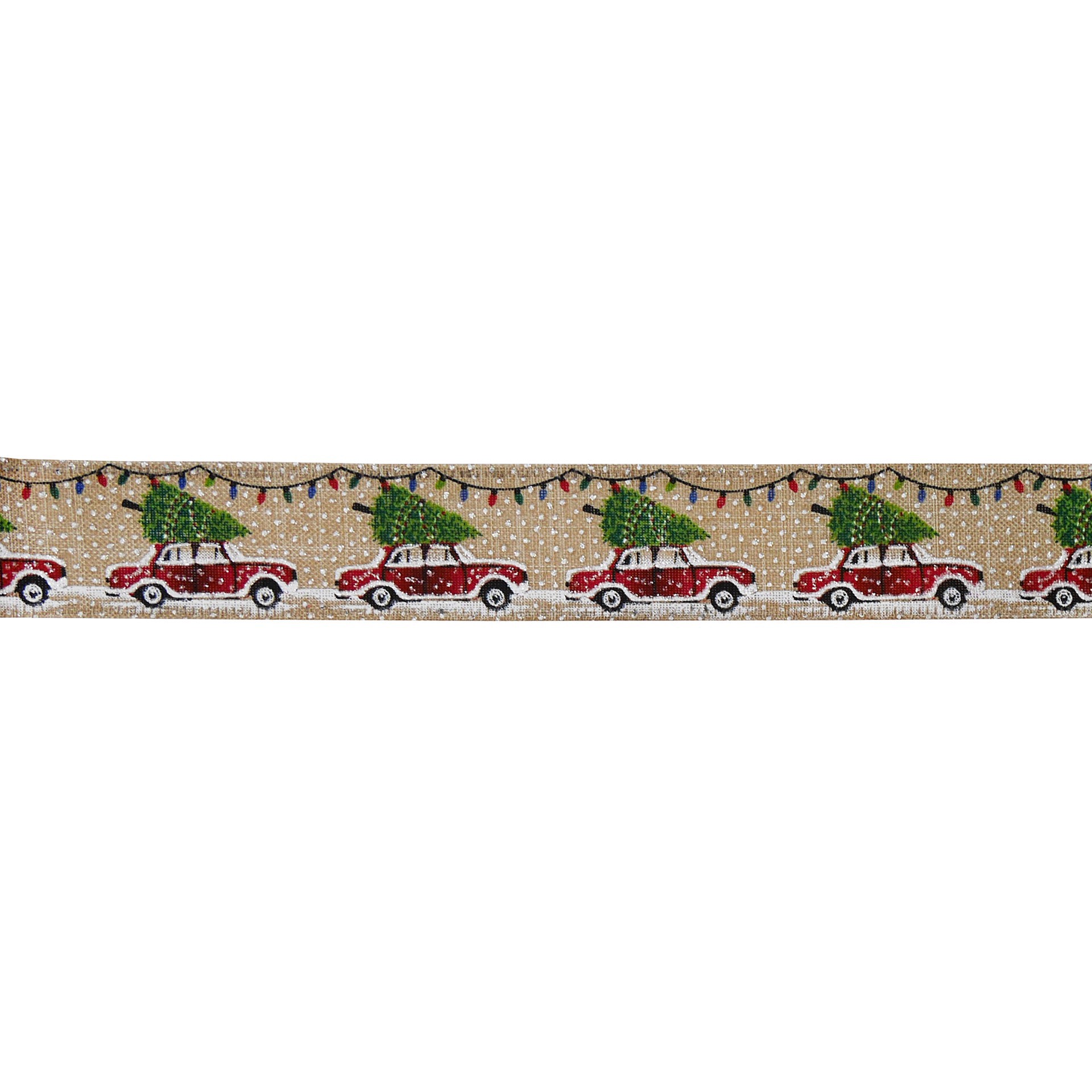 slide 3 of 3, 1.5" X 30ft. Christmas Tree Car Wired Faux Linen Ribbon By Celebrate It, 1.5 in x 30 ft