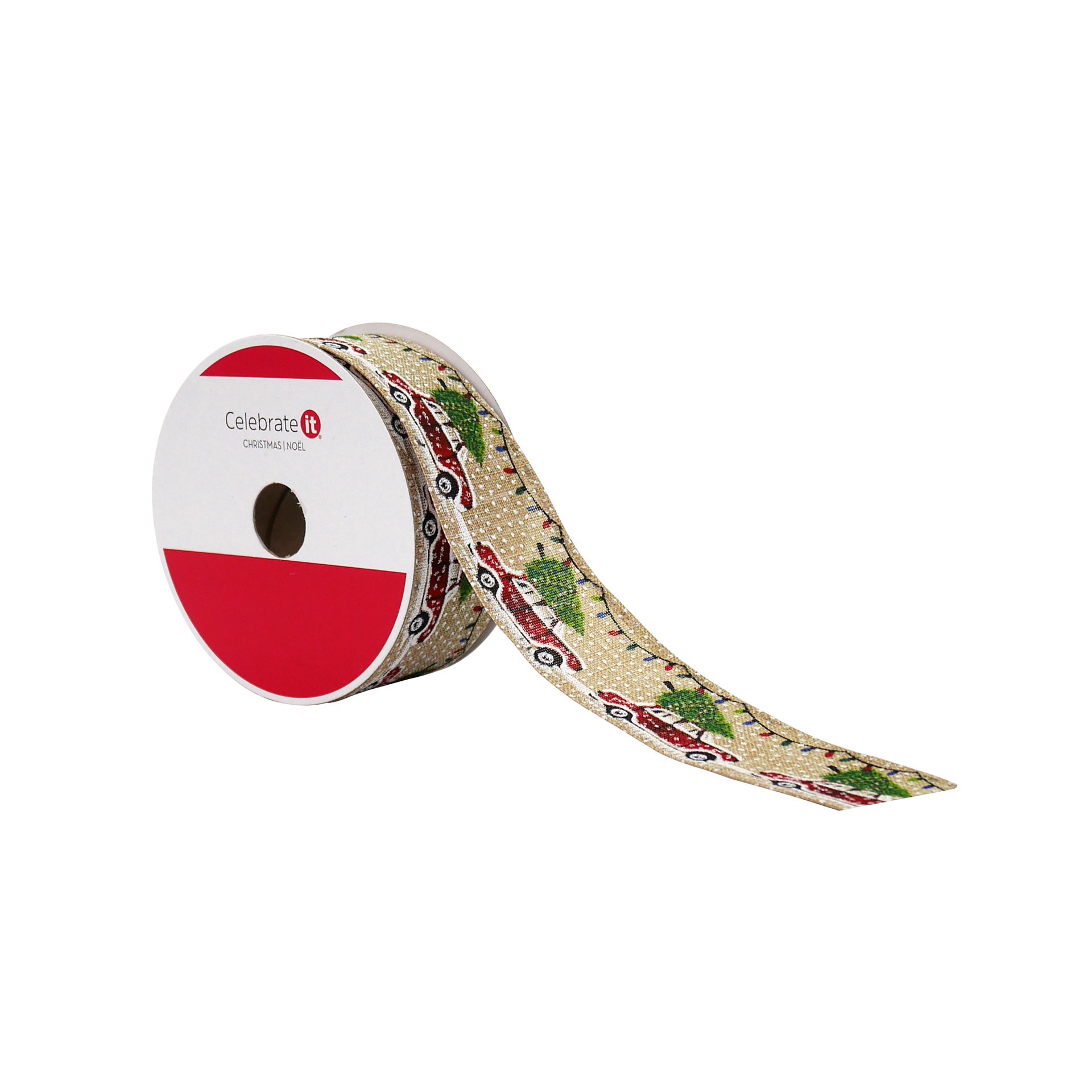 slide 2 of 3, 1.5" X 30ft. Christmas Tree Car Wired Faux Linen Ribbon By Celebrate It, 1.5 in x 30 ft