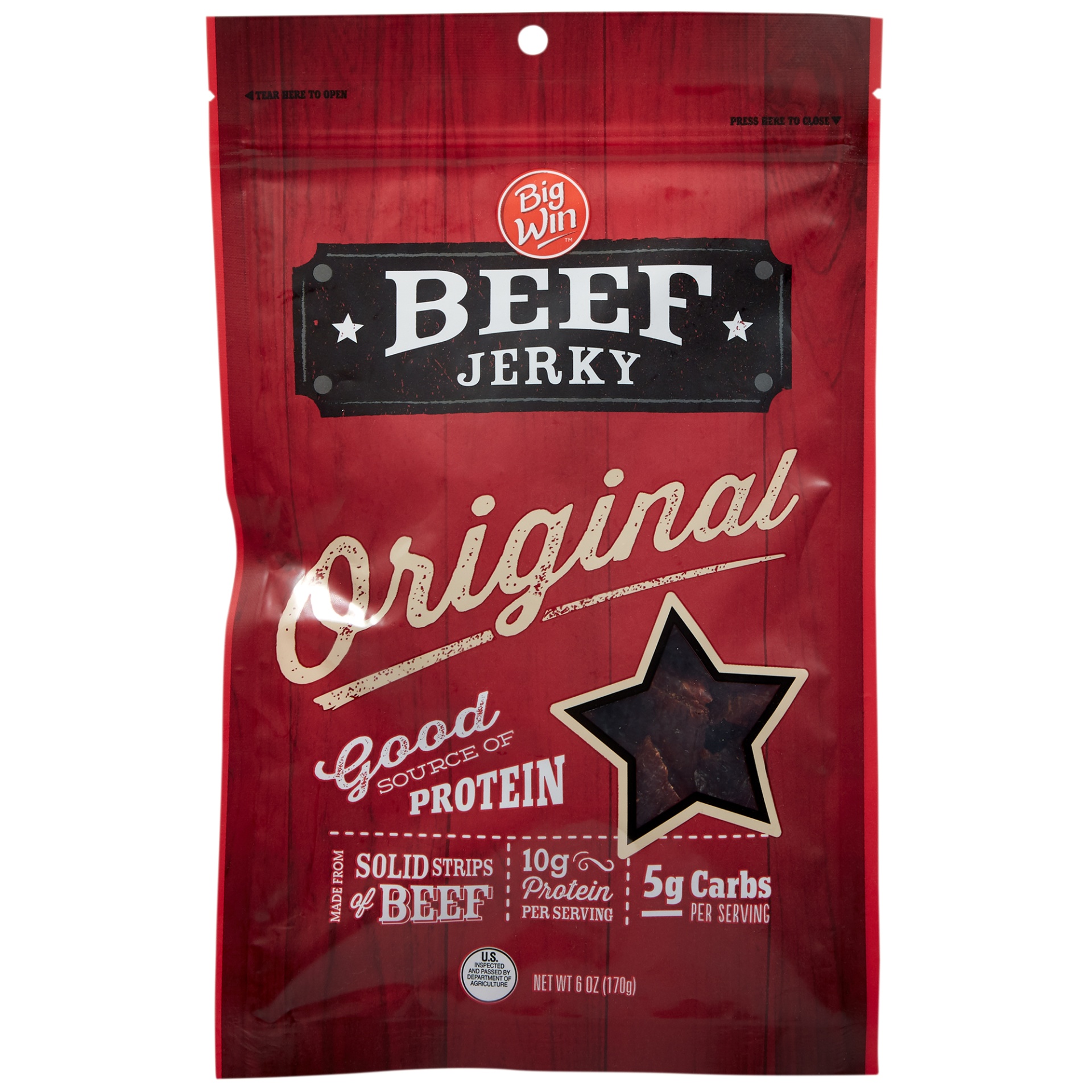 slide 1 of 2, Big Win Beef Jerky, Original, 6 oz