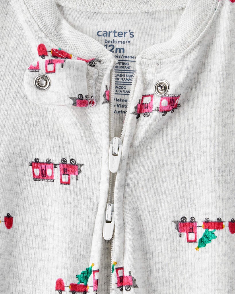 slide 3 of 3, Carter's Baby Boy Train Print Cotton Long-Sleeve Snug Fit 1-Piece Pajamas - Grey Grey 24M, 1 ct