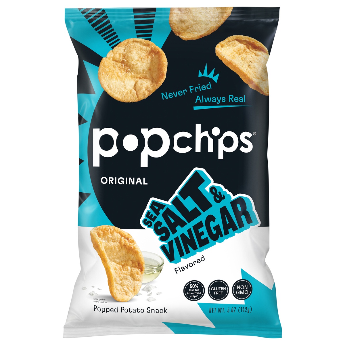 slide 1 of 1, popchips Popped Chip Snack, Potato, Sea Salt & Vinegar, 