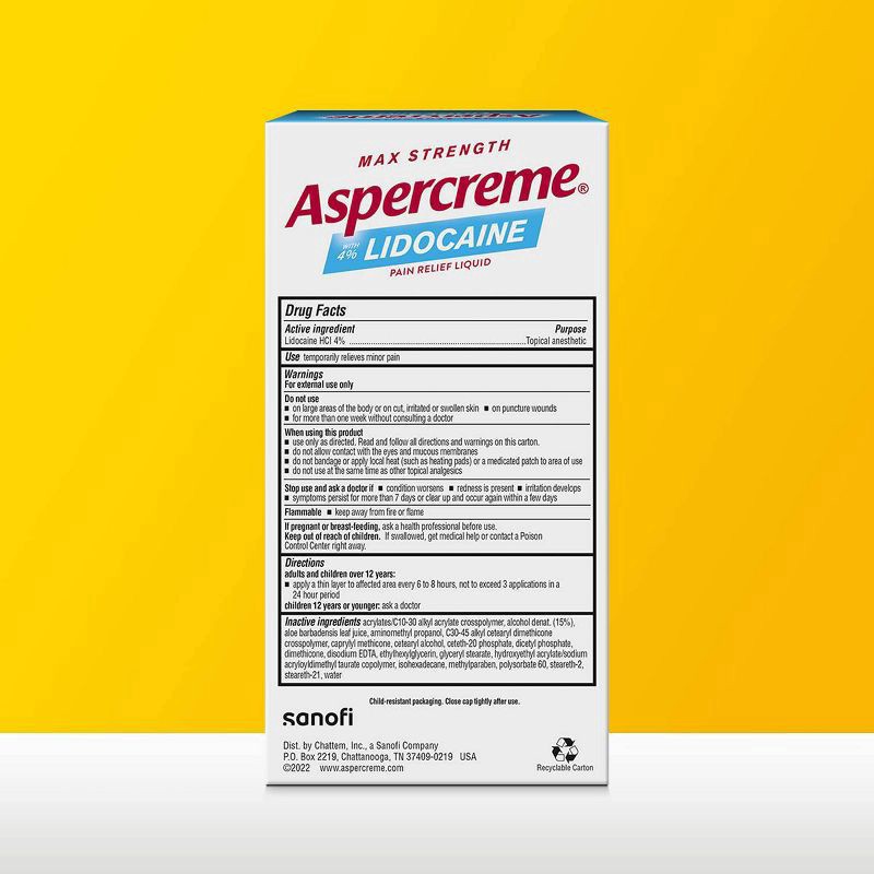 slide 4 of 8, Aspercreme Lidocaine Pain Relief Liquid With No-Mess Roll-On Applicator, Max-Strength 4% Lidocaine Numbs Away Nerve Pain, Moisturizing Aloe Hydrates Dry Skin, 2.5 Oz. (Pack of 2), 2.50 fl oz