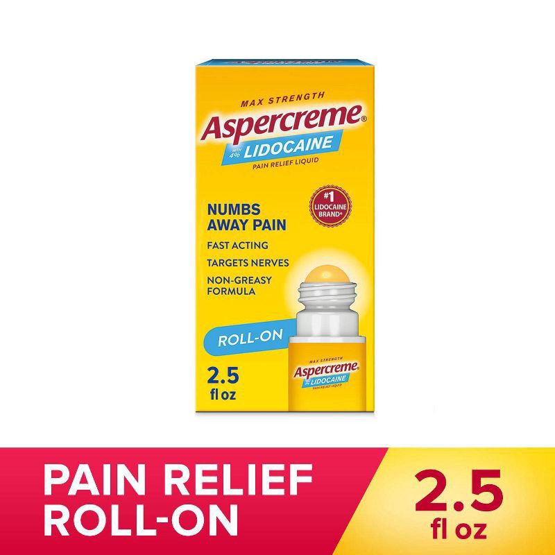 slide 1 of 8, Aspercreme Lidocaine Pain Relief Liquid With No-Mess Roll-On Applicator, Max-Strength 4% Lidocaine Numbs Away Nerve Pain, Moisturizing Aloe Hydrates Dry Skin, 2.5 Oz. (Pack of 2), 2.50 fl oz