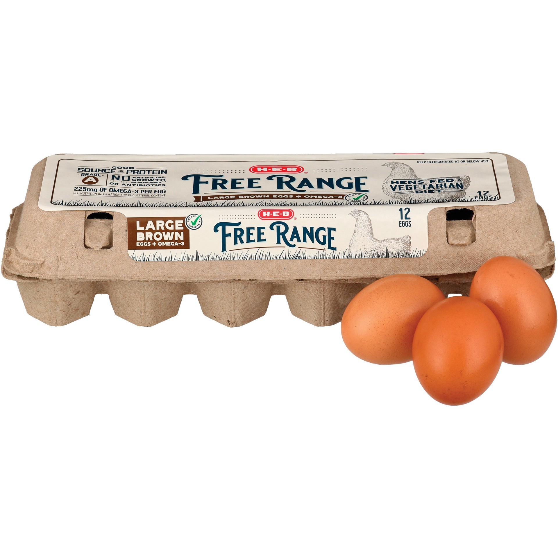 slide 1 of 1, H-E-B Free Range Omega-3 Grade A Large Brown Eggs, 12 ct