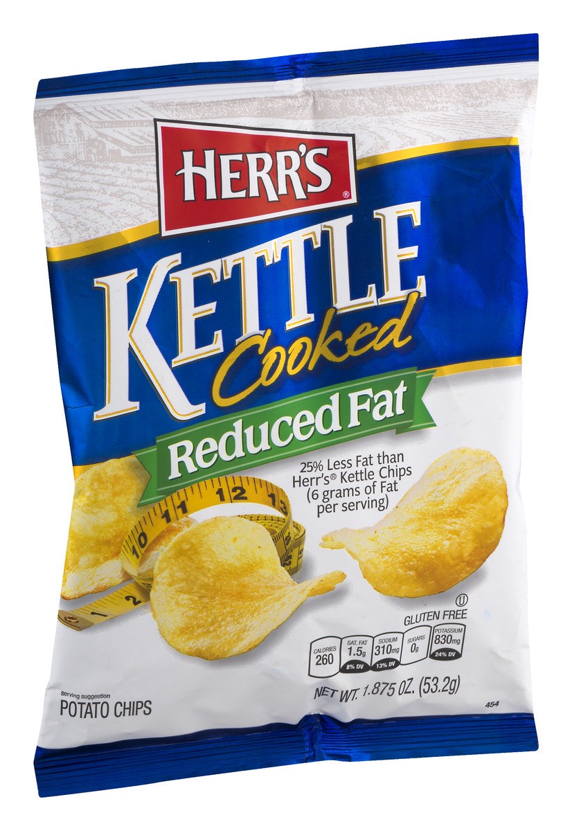 slide 2 of 9, Herr's Kettle Cooked Potato Chips, Reduced Fat, 2.125 oz