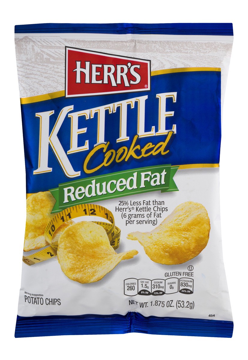 slide 1 of 9, Herr's Kettle Cooked Potato Chips, Reduced Fat, 2.125 oz