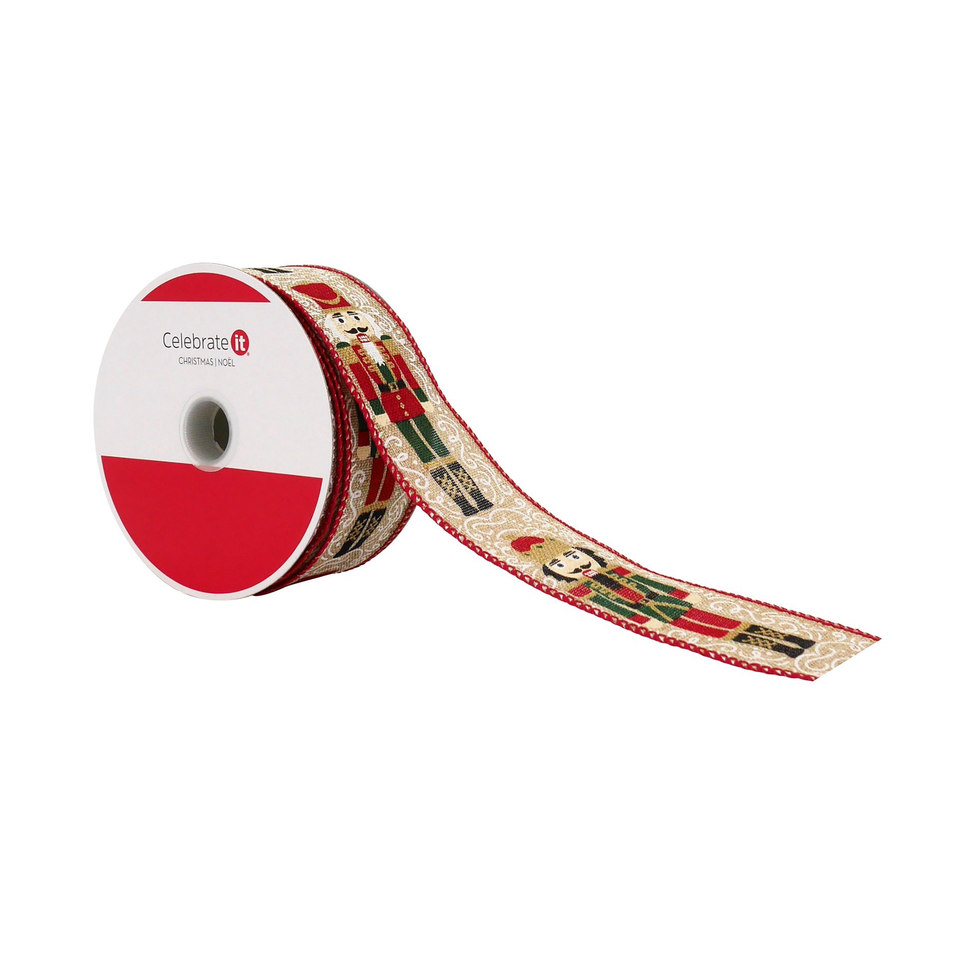 slide 2 of 3, 1.5" X 30ft. Nutcracker Wired Faux Linen Ribbon By Celebrate It, 1.5 in x 30 ft
