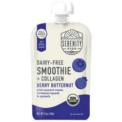 Serenity Kids Dairy Free Organic Berry & Butternut Smoothie + Protein with Grass Fed Collagen Baby Food Pouch - 3.5oz
