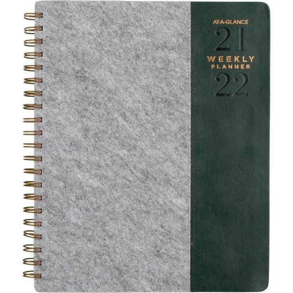 slide 1 of 10, At-A-Glance 13-Month Signature Collection Academic Weekly/Monthly Planner, 8-1/2'' X 11'', Gray/Green, July 2021 To July 2022, Yp905A25, 1 ct