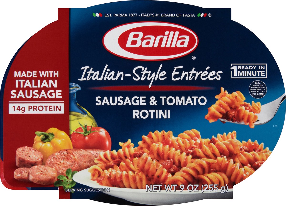 slide 7 of 8, Barilla Italian-Style Entrees Sausage & Tomato Rotini, 9 oz