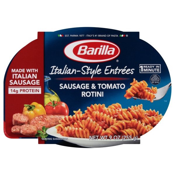 slide 1 of 8, Barilla Italian-Style Entrees Sausage & Tomato Rotini, 9 oz